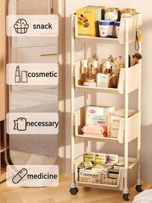 4/5 层滚动储物车，实用滚动塑料储物车，5 层，带轮子的移动整理器，360 度旋转，实用推车、书车、零食车、储物柜、装饰、礼物、返校季、父亲节浴室客厅厨房紧凑型白色零食、用品和其他储物盒 - 室内多层搁架单元，移动储物车 | 现代储物 | 开放式货架设计，滚动储物车