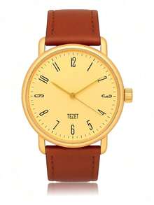 Men's Watch With Leather Strap And Metal Original Launch - Brown/Gold - View 2