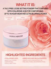 Laura Mercier 透亮散粉 提亮粉色調 #Rose（適用淺至中膚色）29g/1 Oz | 24小時控油 | 柔霧妝感 | 長效持妝 | 絲滑柔軟配方 | 不卡粉 | 無拍照反光 - 提亮玫瑰 - 查看 3
