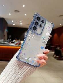 Flower 1pc New Pink Floral Electroplated Air Bag Anti-Fall/Thickened Transparent TPU Protective Case Compatible With Iphone/16prmax/16pro/16/13promax/12promax11,15PROMAX,14PROMAX/Galaxy,SAM/Honor/Note13pro/S23 Ultra/S24 Ultra/S25/A56,International Version, Not The Domestic Version - Blue - View 5