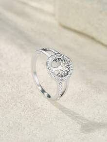 1pc Enamel & Rhinestone Inlaid Tree Of Life Design Stainless Steel Ring, Fashionable & Minimalist Style For Daily Wear - Golden - View 6