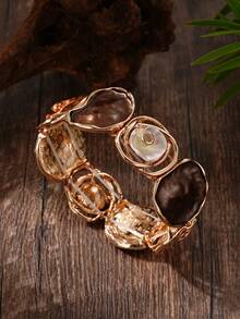 Cring Coco Elegant Vintage Rose Series Women's Zinc Alloy Elastic Bracelet - Bohemian Blue & White Rose Hollow Design, Versatile For Daily Wear, Suitable As Anniversary/Unique Gift