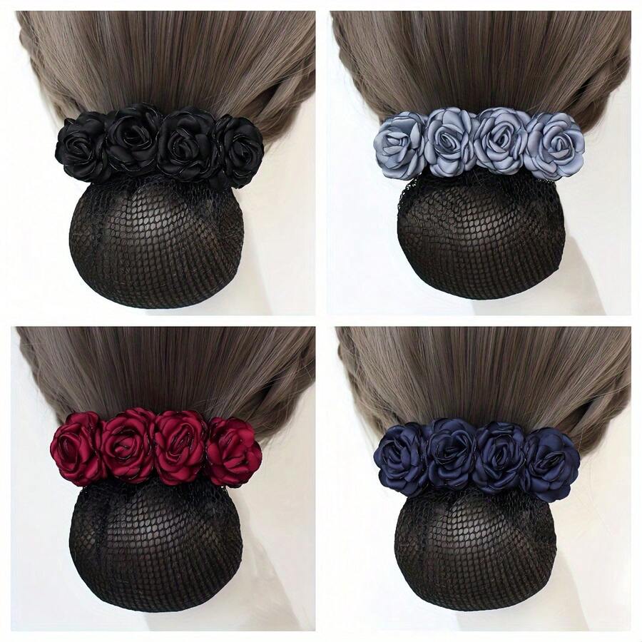 1 Piece Vintage Women's Hair Flower Net Elegant Flower Bow Hair Accessory Bun Daily Updo Hair Ornament - [紅色的] - 查看 1