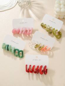 3-24 Pairs Elegant Resin Water Drop C-Shaped Asymmetric Geometric Earrings Set, Fashion Colorful Earrings, Suitable For Women, Party Wear, Perfect Gift For Girlfriend, Mom