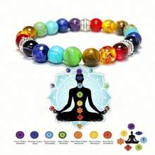 1pc Chakra Healing Energy Bracelet, Yoga Balance Bead Bracelet With Volcanic Turquoise, Jewelry Gift For Party - 彩色 - 查看 5