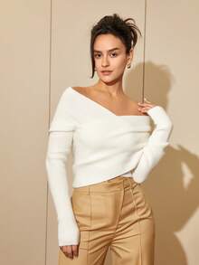 Jersey de manga larga con hombros descubiertos para mujer, top sexy con espalda descubierta, para primavera/verano - Blanco - Ver 5