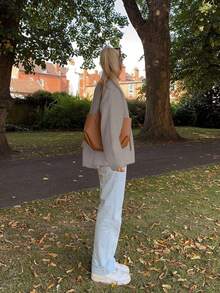 Women Long Sleeve V Neck Cardigan Regular Length With Pockets And Buttons Medium Stretch Knit - Khaki - View 5