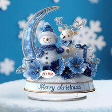 1 件圣诞桌面装饰标志，蓝色主题雪人麋鹿设计，客厅和卧室家居装饰，办公室桌面摆件，圣诞礼物，2D 亚克力 - 彩色 - 查看 11