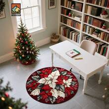 1 pièce/10 pièces Tapis de bain antidérapant avec design de poinsettia et flocon de neige, en matériau de flanelle, tapis de sol rond, décoration moelleuse, convient pour la salle de bain, la porte, la cuisine, le salon et autres occasions, lavable en machine, antidérapant, décoration de Noël, idée cadeau
