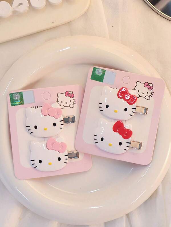 Sanrio Set de 2 piezas Pasadores de cabello sin costuras de Hello Kitty, Pasadores de cabello de Hello Kitty, Accesorios para el cabello con diseño lindo de gato anime, Accesorios para el cabello, Accesorios para festivales, Regalo lindo