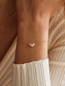 1pc Custom Heart Birthstone Bracelet, Two Birthstone Bracelet, Mother And Daughter Bracelet, Anniversary Gift, Gift For Mom, Mother's Day Gift - Multicolor - View 4