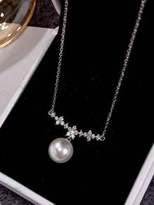 GAGAFEEL 1 Collar de Colgante de Flor de Nieve de Perla Falsa de Plata de Ley 925 Elegante y de Lujo como Regalo de Cumpleaños o Navidad para Mujeres