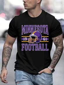 Camiseta de Fútbol de Minnesota para Hombre - Camiseta Ligera de Manga Corta con Cuello Redondo para Verano con Estampado, Ropa Deportiva Casual para Fans, Top Lavable a Máquina - Negro - Ver 1