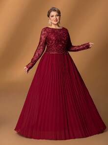 Faeriesty Mosy Plus Size Elegant Round Neck Long Sleeve A-Line Mother Of The Bride Gown: Timeless Design For Weddings, Formal Galas, Black-Tie Dinners, Charity Balls, Evening Soirees