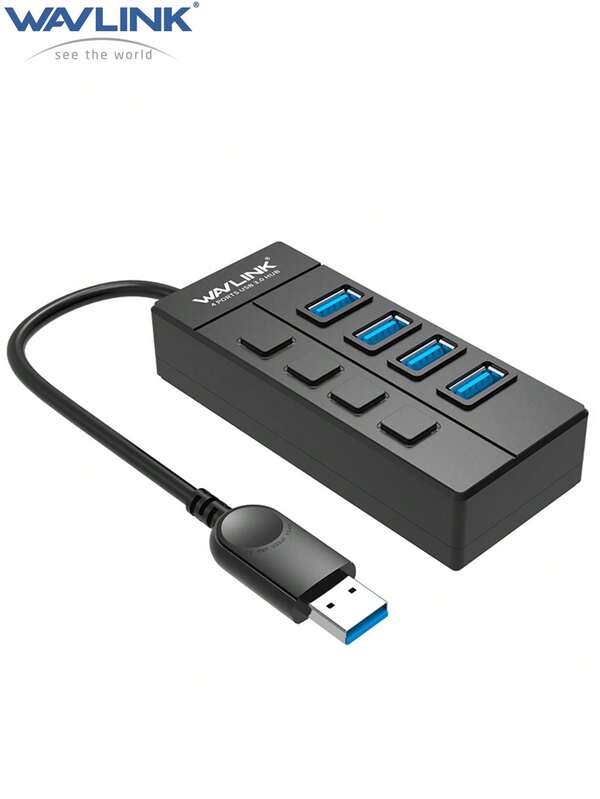 USB 3.0 Hub 4-Port With Individual On/Off Switches & LED Lights,Ultra-Slim Portable USB Data Hub Expander For Laptop PC MacBooks,5Gbps High-Speed Transfer,No External Power Needed