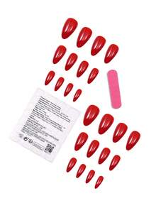 24片/套 Y2K 美学血红色水晶猫眼按压式美甲贴片，长款杏仁红色猫眼亚克力假指甲，包含1片果冻胶和1个指甲锉，适合女性和女孩日常佩戴，锐舞派对美甲用品 - 紅色 - 查看 5