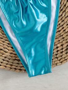 Sexy & elegantes himmelblau Bikini Set - Dreieckiger Top mit verstellbaren Trägern und hochgeschnittene Bikinihose | Damen Bademode für den Strandurlaub - Blau - Übersicht 6