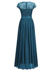MIUSOL Elegant Women's Sequin Floral Lace Contrast Chiffon Maxi Dress With Pleated Hem,  Perfect For Easter, Mother Day, Evening Party, Wedding Guest, Anniversary Balls - Màu xanh bụi bặm - Xem 8