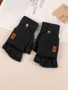 1 Pair Of Winter Warm Knitted And Plush Thick Half Flip Gloves, Touch Screen Riding Student Writing Plush Gloves - Multicolor - View 14