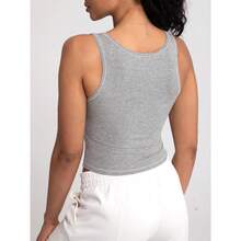 Women Rib Tank Top Padded Workout Top Square Neck Crop Tank Fitted Basic Cami Tops - Heather Grey - View 8