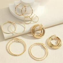 8 Pairs Exaggerated Versatile Large Hoop Earrings Set For Women