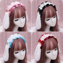2 Pcs Rabbit Cosplay Costume Accessory Cute Lolita Style Plush Bunny Ear Headband And Tail Set For Women Girls - Màu xanh lam - Xem 3
