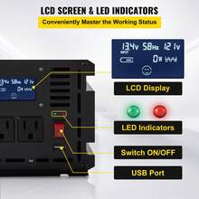 Power Inverter, 2500W Modified Sine Wave Inverter, 12V DC To 120V AC Car Converter, With LCD Display, Remote Control, LED Indicator, AC Outlet Inverter For Truck, RV, Car, Boat, Travel, Camping - Acorde Corregido De 2500 W - View 4