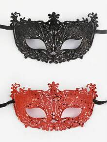 Neue Ankunft modischer eleganter flacher Venezianischer Spitzenmaske, Kostümmaske für Maskenball, Venezianische Halbgesichtsmaske aus Kunststoff mit Glitzer und Hohlmuster in Fuchsform