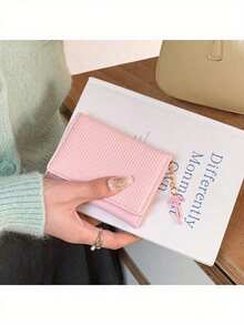 Korean Bow Ins Student Wallet, Short Women's Wallet, High-End Three Fold Change Card Wallet Clip Wallet,Multi-Functional Wallet Women Short Wallet Coin Purse Flap Card Case Envelope Bag For Women Wallet - Pink - View 3