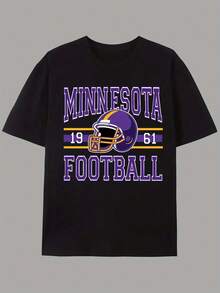 Camiseta de Fútbol de Minnesota para Hombre - Camiseta Ligera de Manga Corta con Cuello Redondo para Verano con Estampado, Ropa Deportiva Casual para Fans, Top Lavable a Máquina - Negro - Ver 3