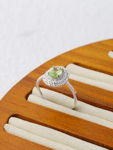Royal Natural Peridot Ring 925 Silver Crystal Celestial Halo 7*5mm Oval Green Birthstone Gemstone Statement Jewelry Boho Gift