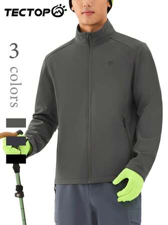 TECTOP Men's Autumn/Winter Thermal Lined Soft Shell Jacket, Elastic Fabric, Soft & Comfortable, Zip-Up Stand Collar, Outdoor Hiking Coat