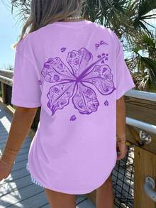 Women's Teens Oversized Graphic Tee Shirts Y2k Short Sleeve Floral Aesthetic Tshirt Top Summer Cute Preppy Clothes-For Women, Holiday, Vacation - 查看 3