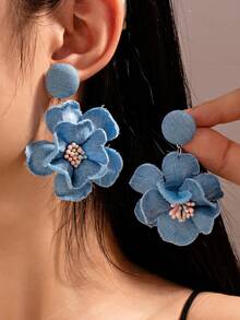 1 Pair Metal Asymmetrical Colorful Multi-Layer Flower Stud Earrings, Date Gift Valentine's Day Accessories - Orange - View 10