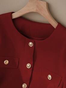 Áo khoác nữ tay dài màu trơn, cài một hàng cúc, dáng ngắn, kiểu dáng thanh lịch, thích hợp cho mùa xuân và mùa thu. - Đỏ - Xem 4