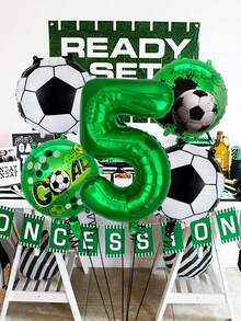 5pcs 1-9 Years Old Football Birthday Balloon Set, Includes Green Number 1-9 Balloons, 18 Inch Round Football World Cup Balloons, Football Foil Balloons, Suitable For 1-9 Years Old Football Birthday Theme Party, Football Field Decoration, Sports Theme Party Supplies, Birthday Party Decoration, Sports Event Party Supplies - Multicolor - View 3