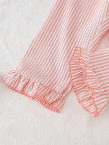 2pcs/Set Baby Girl Cute Cat Print Striped Fabric Casual Pajama Set