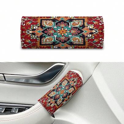 2 件汽车把手套、红色波西米亚风格软质汽车把手保护套、防滑车门把手套、车顶保护套、汽车内饰配件装饰、行李箱把手套、汽车配件