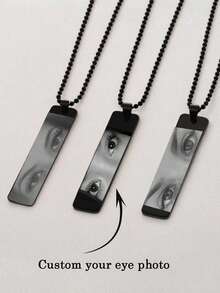 定制照片眼睛形状项链，不锈钢链激光雕刻眼睛照片项链，独特周年纪念珠宝礼物，个性化眼睛图案项链，时尚雕刻眼睛照片长方形吊坠，情人节、周年纪念日、生日、母亲节、父亲节礼物，银色，时尚，彩色，复古，男女皆宜，简约，休闲，定制，个性化，独特，送给他的理想礼物，送给她的理想礼物，女士珠宝 - 彩色 - 查看 12