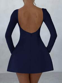 Unadoll Ladies' Elegant And Sexy Backless Dating Graduation Season Long Sleeved Short Dress Skirt, Suitable For Dates, Vacations, Music Festivals, Back To School