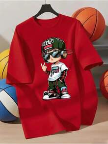 Camiseta Casual E Colorida Infantil Manga Curta E Simples Adequado Para Crianças algodão Estampa De Menino Estiloso