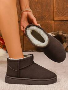 1 Pair Women's Solid Color Casual Thermal Lined Outdoor Snow Boots, Warm For Winter,Fur Boots - Coffee Brown - View 2