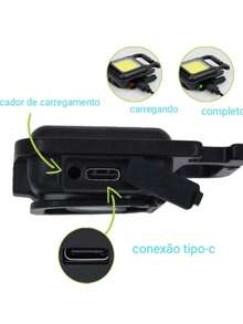 lanterna multifunciona mini glare cob chaveiro pingente led - Preto - Visão 5