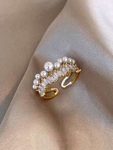 1pc Simple Minimalist Style High-End Copper Ring With Zirconia Stone - Gold - View 6