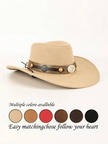 1pc Women's Solid Color Faux Wool Sheriff Badge Cowboy Hat, Sheriff Badge Prop, Detachable Strap, Western Style, Suitable For Music Festivals, Western Themed Events, Retro Parties, Role-Playing, Costume Nights, Holiday Dances, Bachelor Parties, Birthday Celebrations, Stage Performances, And Daily Wear - Top Hat - View 14