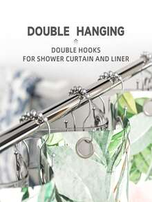 12pcs Stainless Steel Black Shower Curtain Hooks, Rust-Proof Curtain Rings, Smooth And Anti-Drop Double Curtain Rings. Electroplated To Prevent Rust And Corrosion, Suitable For Bathroom Environment. - Multicolor - View 2