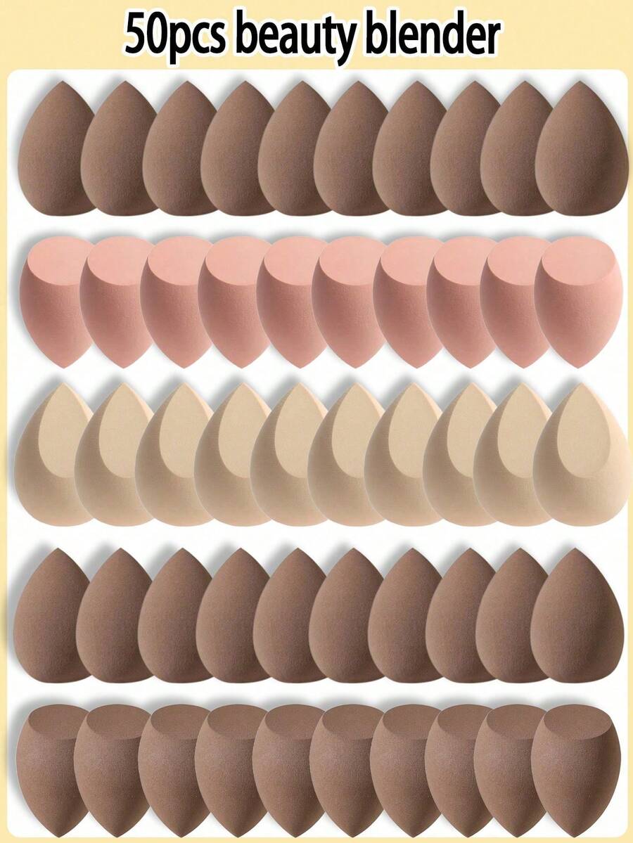 50/1个化妆海绵套装，化妆海绵套装，多色化妆海绵，粉底晕染美妆海绵，干湿两用化妆海绵，膏状和粉状粉底打造无瑕妆容，不含乳胶的干湿两用粉底液，打造完美底妆，适用于液体、膏状和粉状粉底，不含乳胶的双用途化妆粉扑，适合所有肤质，化妆品，便宜，房间装饰，梳妆台，旅行，卧室，化妆配件，粉扑，化妆海绵，粉扑，化妆海绵，便宜，圣诞礼物，化妆品，化妆工具，便宜货，礼物，女士礼物，圣诞礼物 - 咖啡棕 - 查看 1