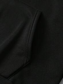 Skateboard Print Pocket Hoodie, Casual Long-Sleeved Drawstring Hoodie, Menswear - 黑色 - 查看 3