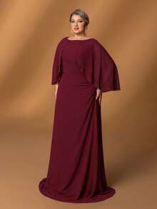 Faeriesty Mosy ​Plus Size Mother Of The Bride Dress: Elegant Round Neck, Three Quarter Sleeve A-Line Formal Gown | Wear To Wedding Ceremonies, Gala Dinners, Black Tie Balls, Evening Receptions, Formal Banquets​