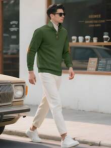 Men's Jacquard Knit Long Sleeve Top, Autumn/Winter Minimalist Stand Collar Undershirt, Solid Color Pullover T-Shirt, Men's Long Sleeve T-Shirt, Holiday Gift For Boyfriend